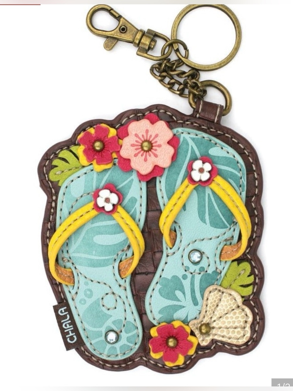 NWT Chala Women Accessories Aqua Floral Flip-Flop Bag Charm or Keychain